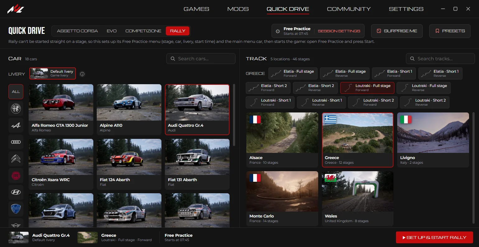 Quick Drive for Rally: car grid, Greece's stages and the session summary
